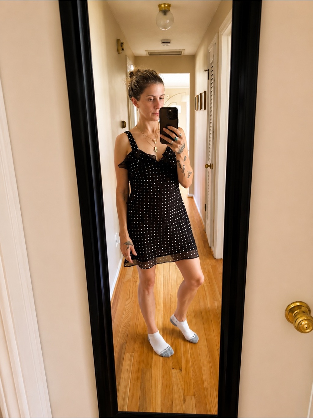 Women’s Black Mini Dress with White Dot Print